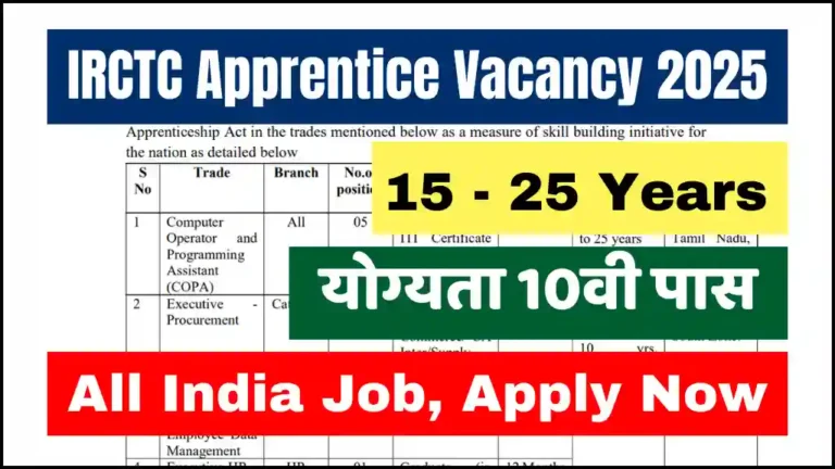 IRCTC Apprentice Vacancy 2025: Notification Out, 10th Pass Apply Now