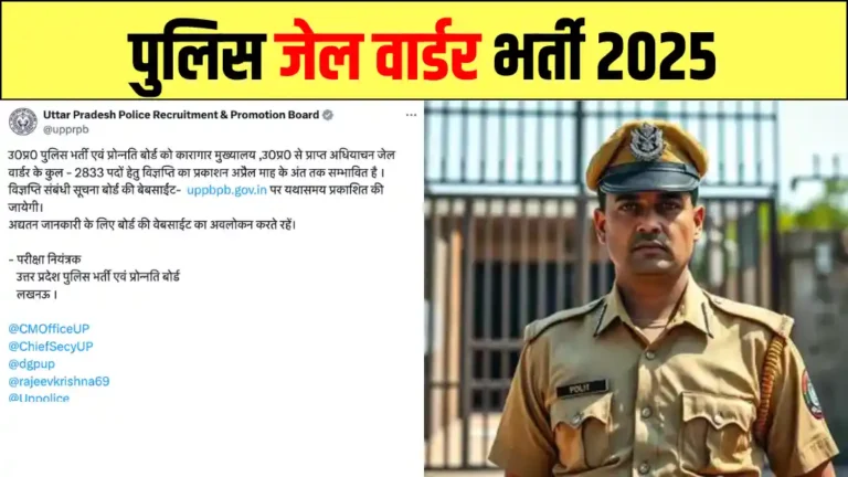 Police Jail Warder Vacancy 2025: नोटिफिकेशन जारी, कुल 2833 पद, योग्यता 12वी पास आवेदन करें